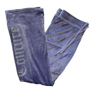 Juicy Couture Velour Track Pants Purple Large Bling Pockets Wide Leg Y2K Lounge